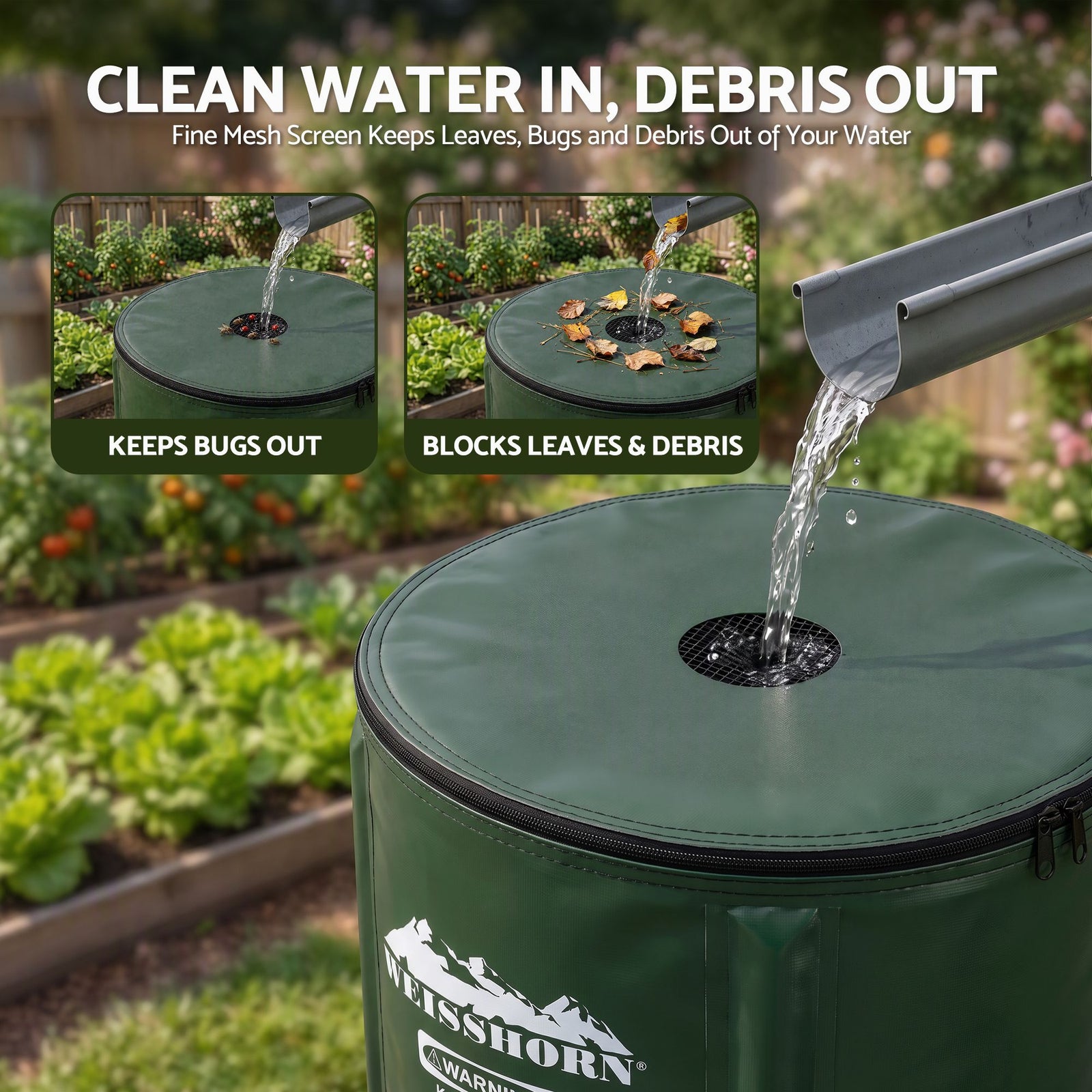 100L/22Gal Collapsible Rain Barrel PVC Water Tank Collection Storage for Garden Irrigation