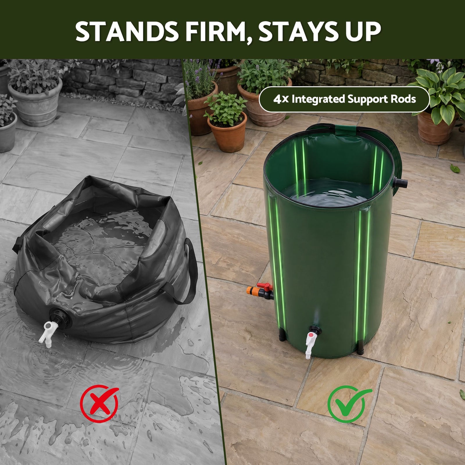 100L/22Gal Collapsible Rain Barrel PVC Water Tank Collection Storage for Garden Irrigation