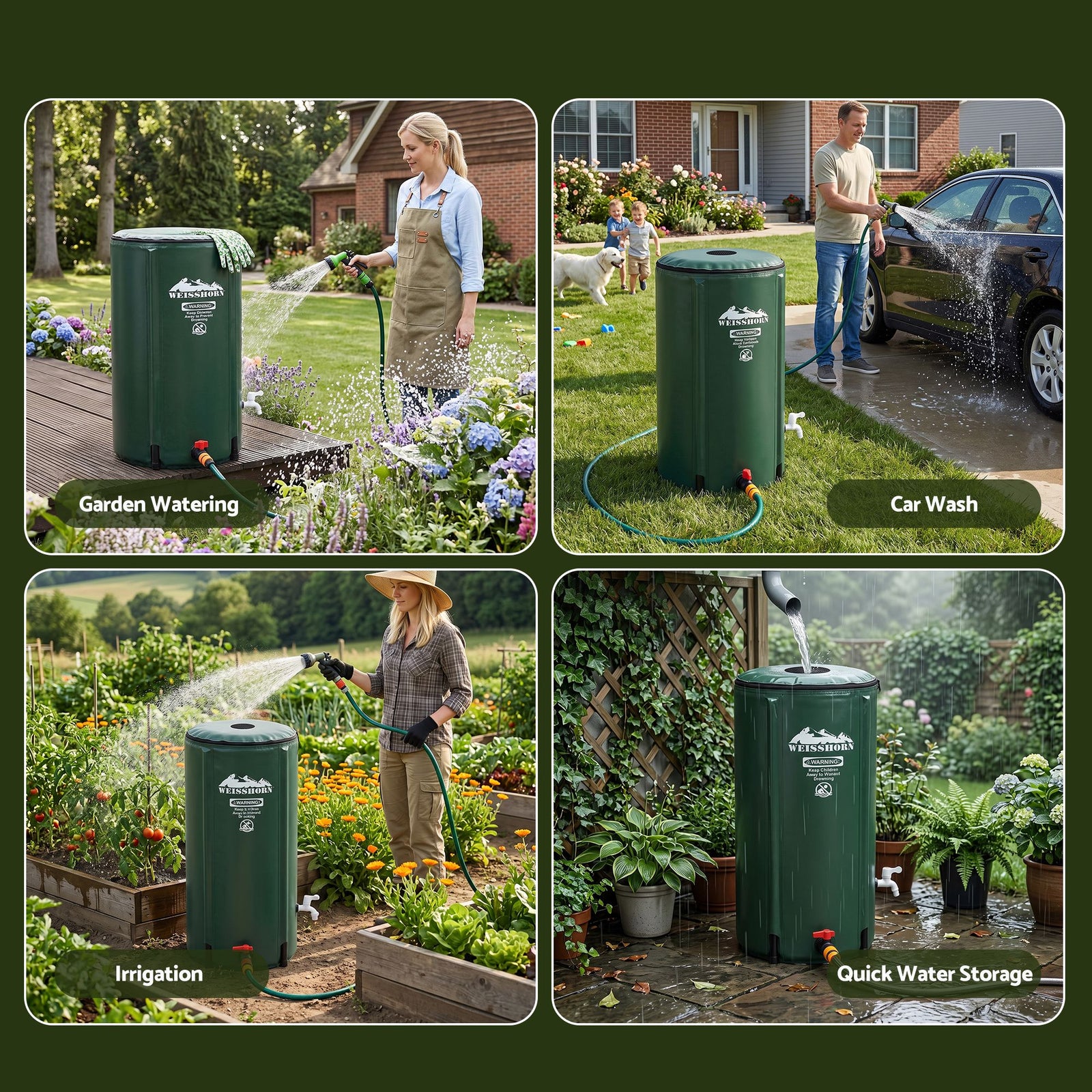 100L/22Gal Collapsible Rain Barrel PVC Water Tank Collection Storage for Garden Irrigation