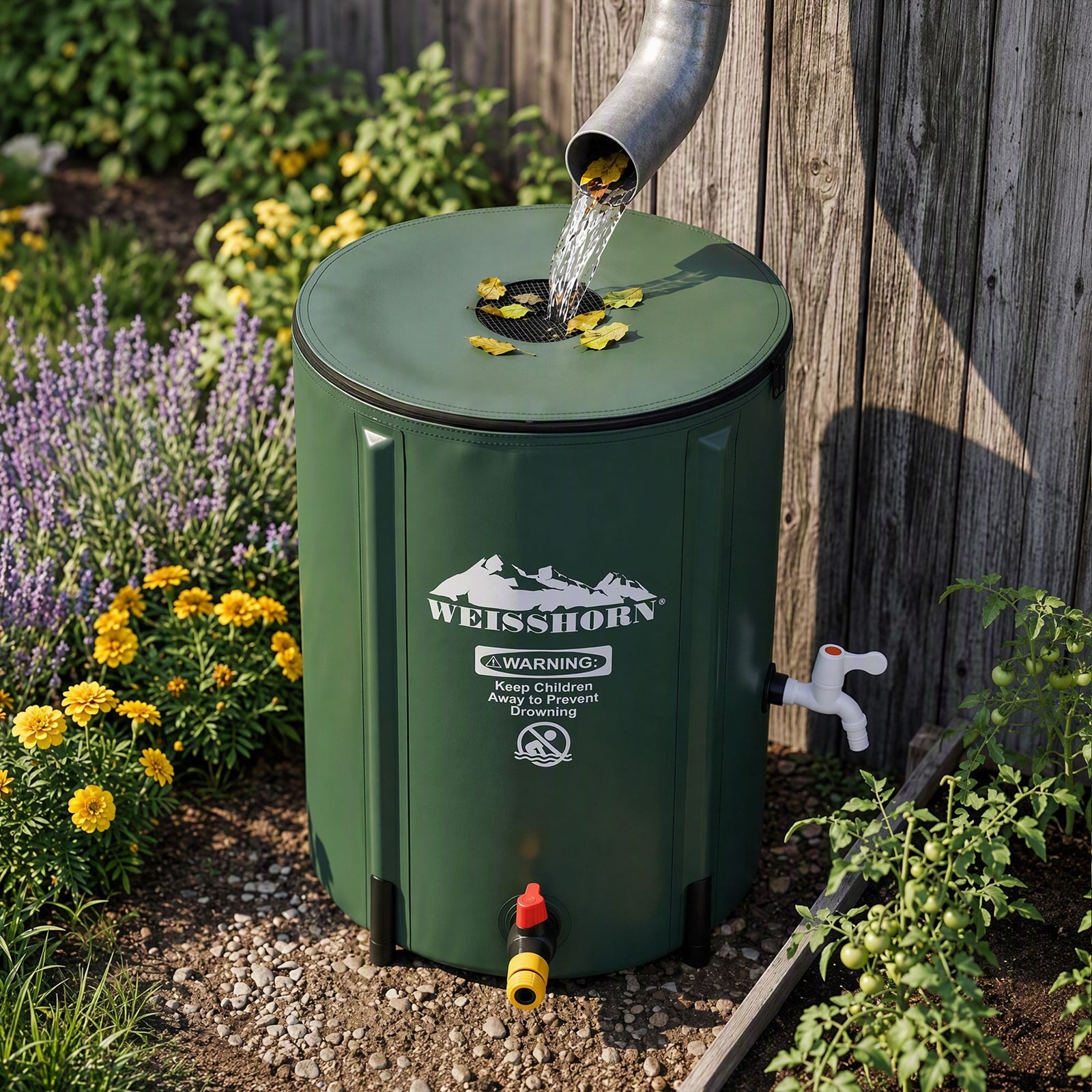 50L/11gal Collapsible Rain Barrel PVC Water Tank Collection Storage for Garden Irrigation