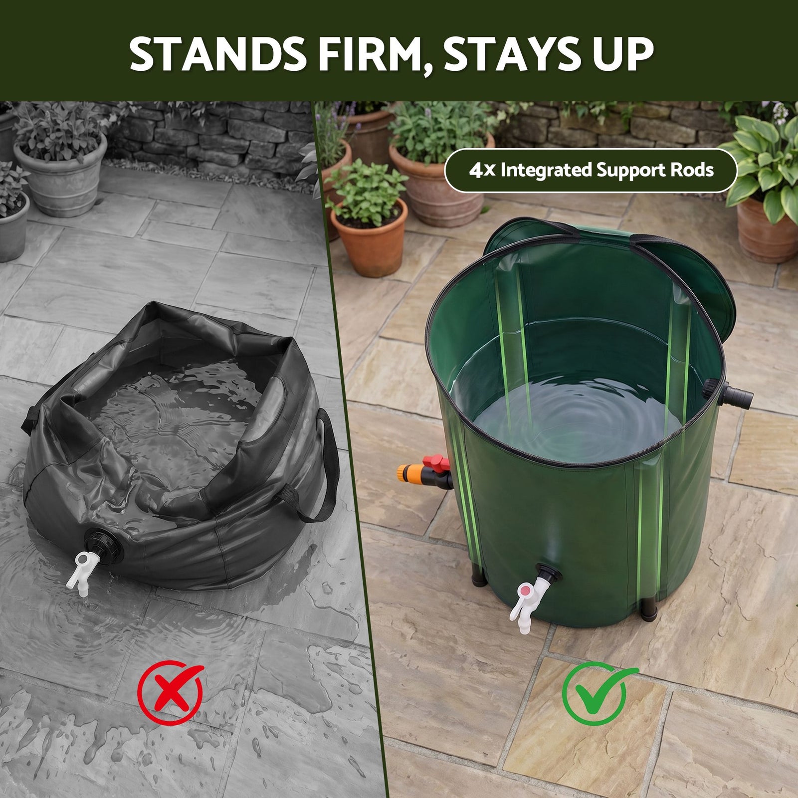 50L/11gal Collapsible Rain Barrel PVC Water Tank Collection Storage for Garden Irrigation