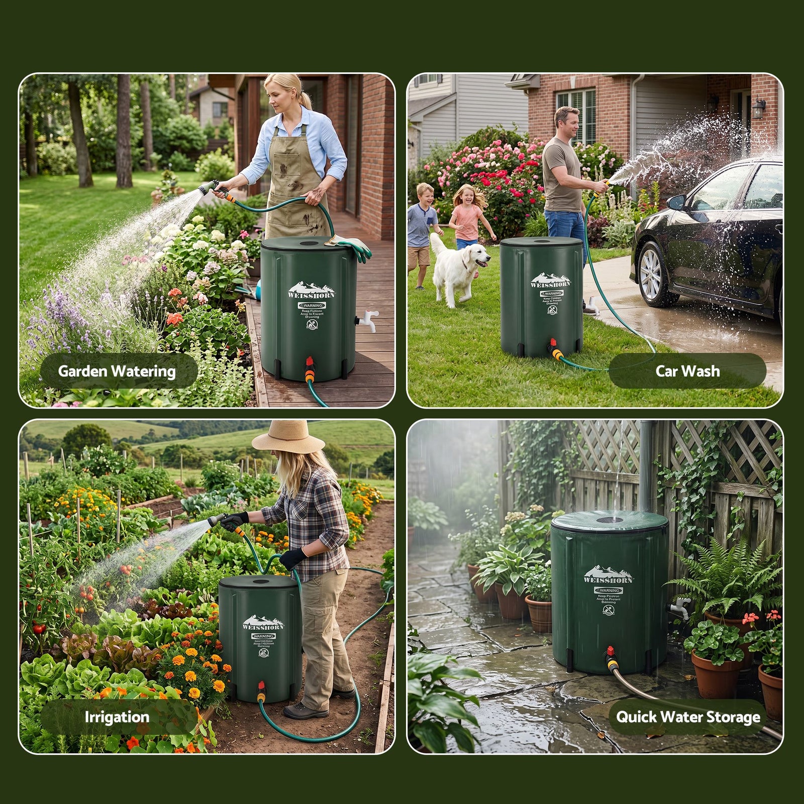 50L/11gal Collapsible Rain Barrel PVC Water Tank Collection Storage for Garden Irrigation