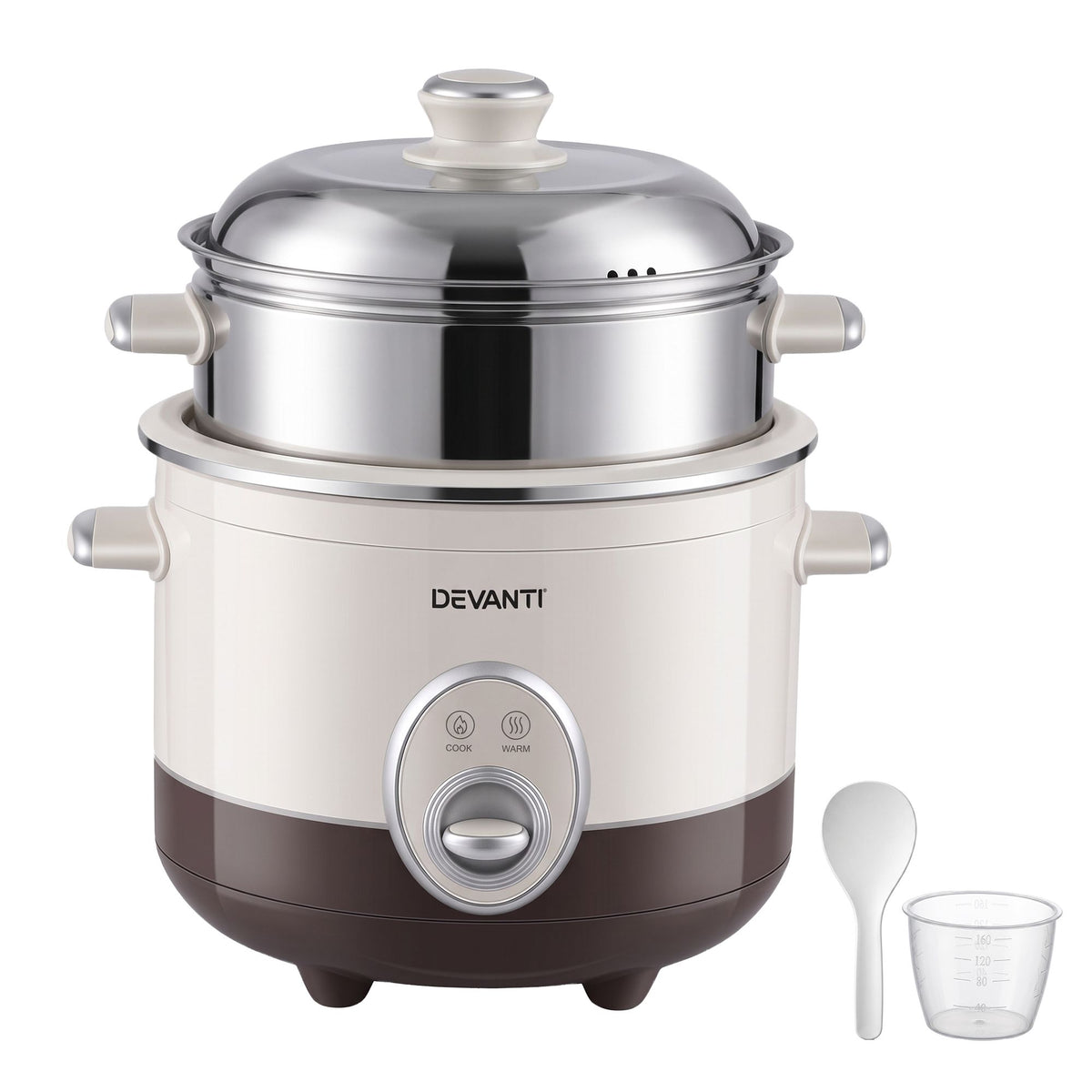Devanti 3L Rice Cooker 6 Cup with Steamer Non-Stick Ceramic Pot Keep Warm Beige
