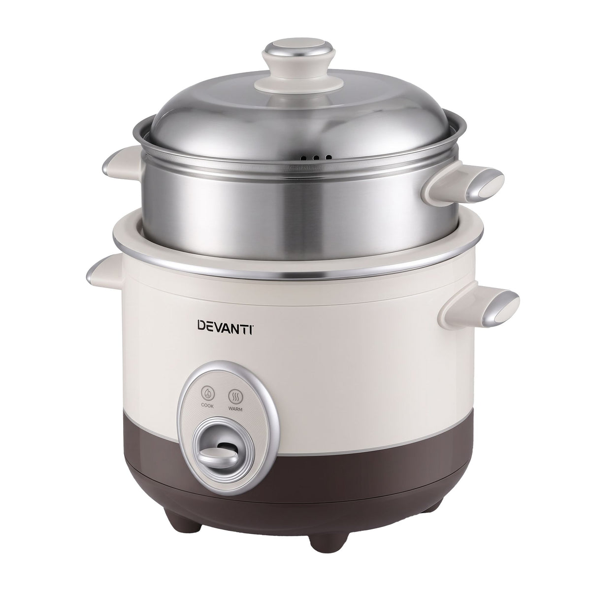 Devanti 3L Rice Cooker 6 Cup with Steamer Non-Stick Ceramic Pot Keep Warm Beige