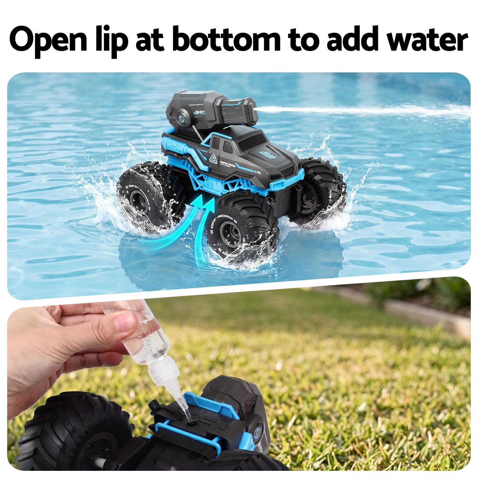 Keezi Kids Amphibious 2.4GHz Remote Control Car Boat with Water Spray Blue