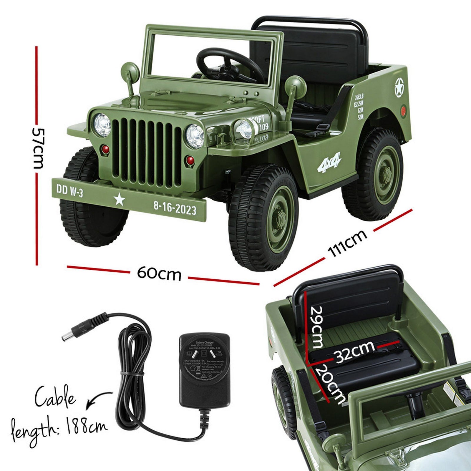 12V Kids Ride On Truck Electric Car Off Road Style with Remote Olive