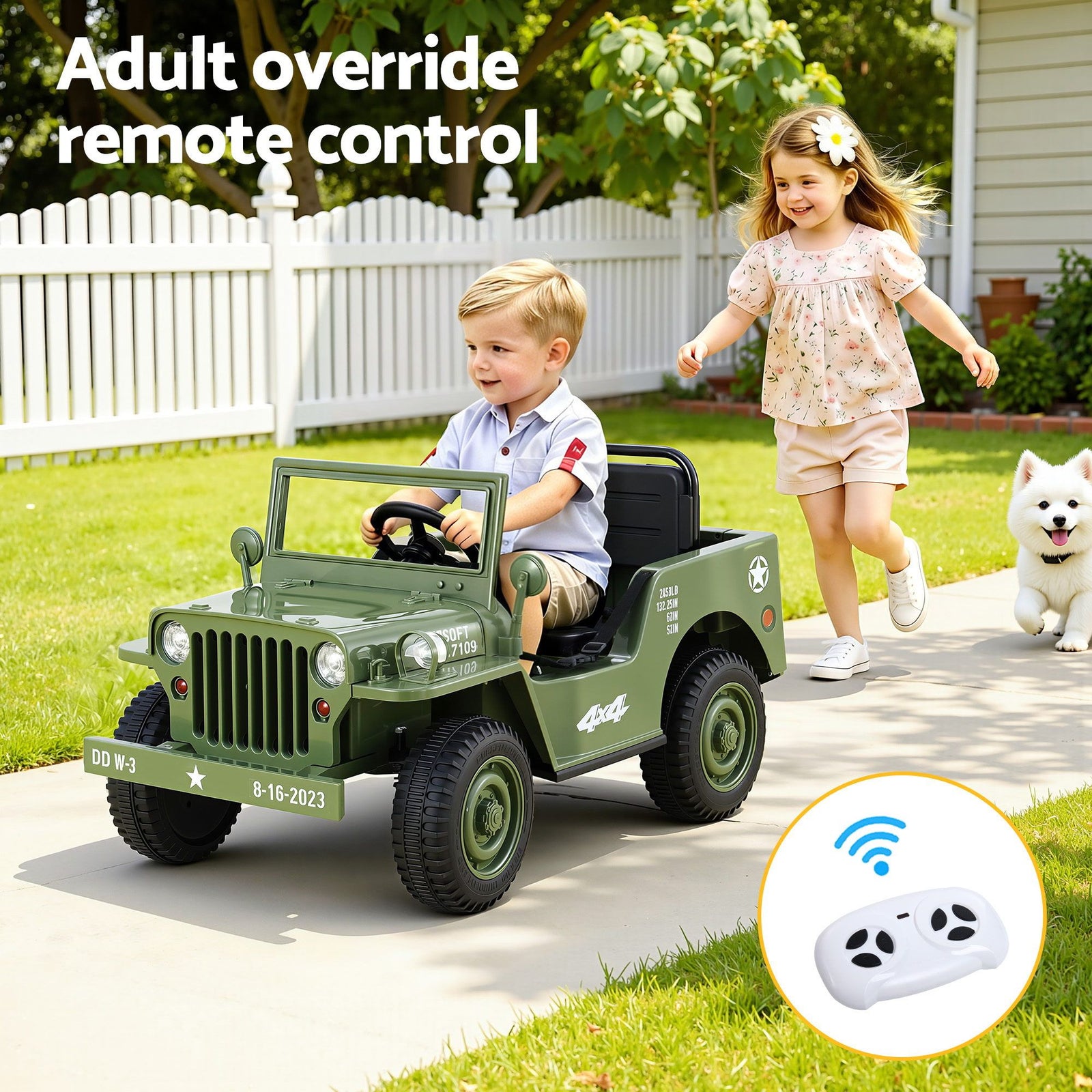 12V Kids Ride On Truck Electric Car Off Road Style with Remote Olive