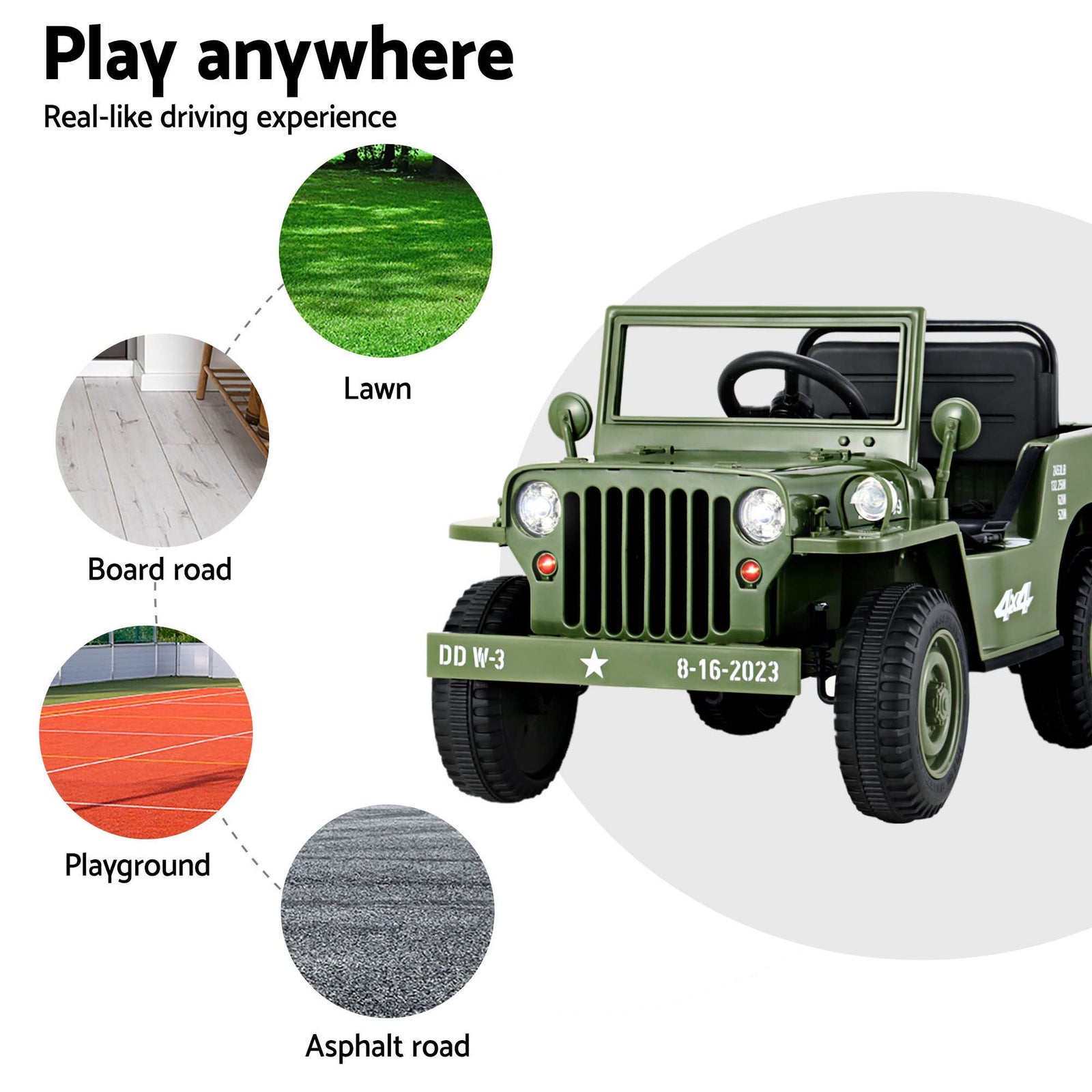 12V Kids Ride On Truck Electric Car Off Road Style with Remote Olive