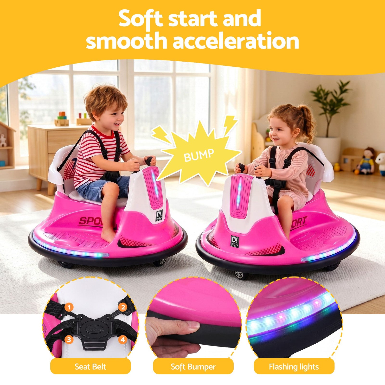 Ride on Cars Kids Bumper 12V Ride on Toy Toddler Remote Control Pink