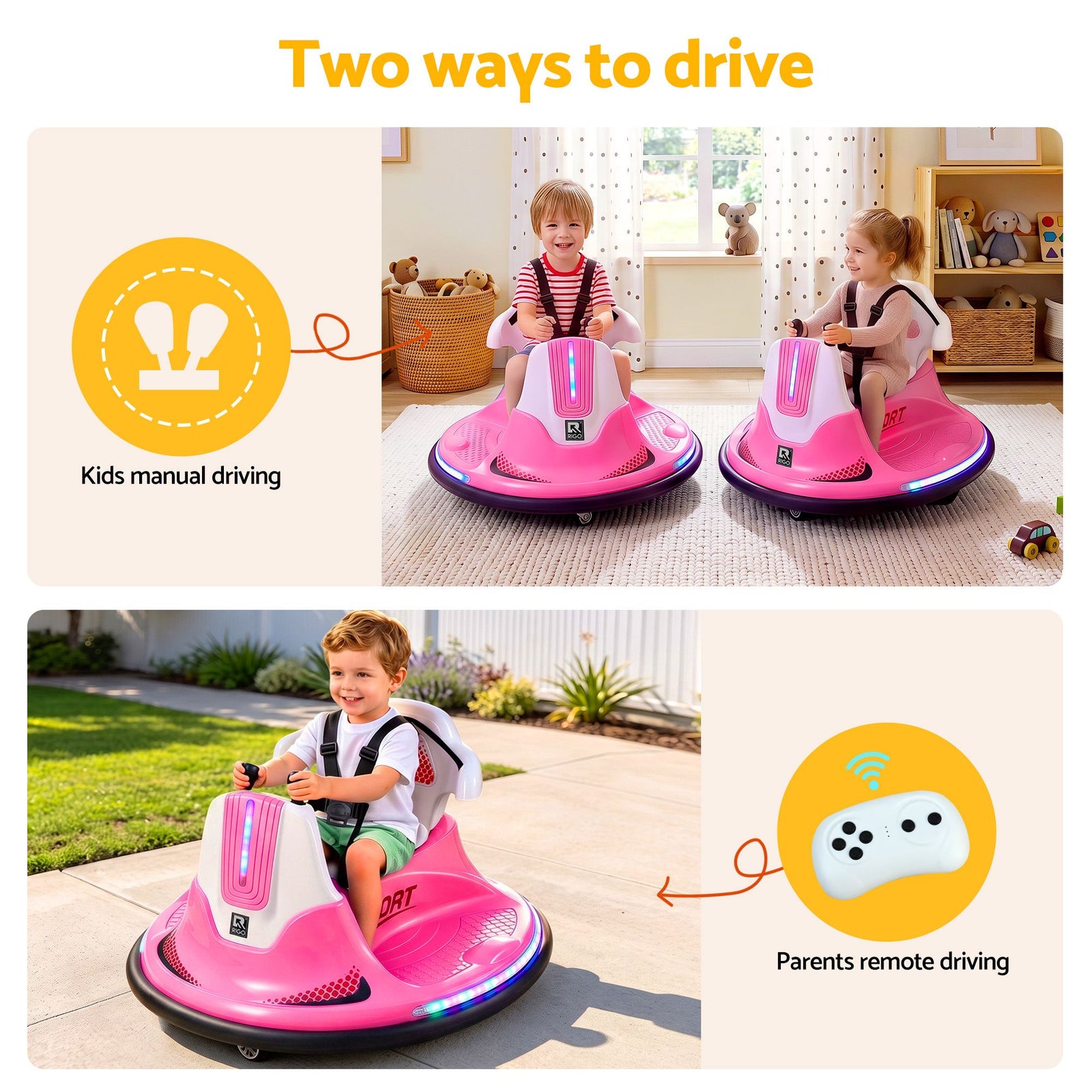 Ride on Cars Kids Bumper 12V Ride on Toy Toddler Remote Control Pink