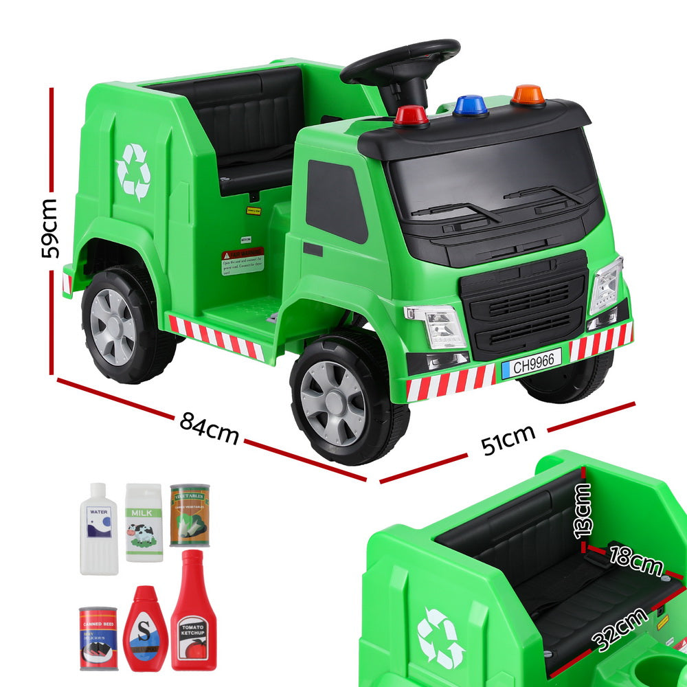 Kids Ride On Car Garbage Truck Police Light 12V Electric Toys Cars Green