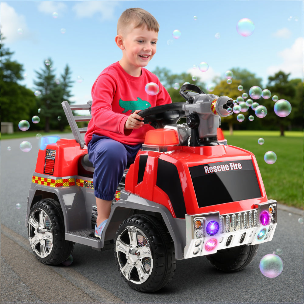 Kids Electric Ride On Fire Engine Truck 6V Firefighter Toy Car Red Set