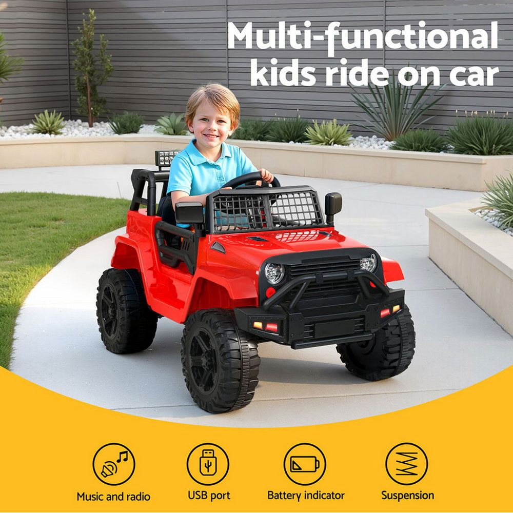 Kids Ride On Jeep 12V Electric Car Twin Motor Remote Control Red