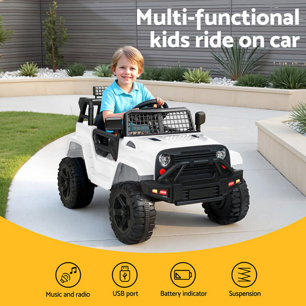 Kids Ride On Jeep 12V Electric Car Twin Motor Remote Control White