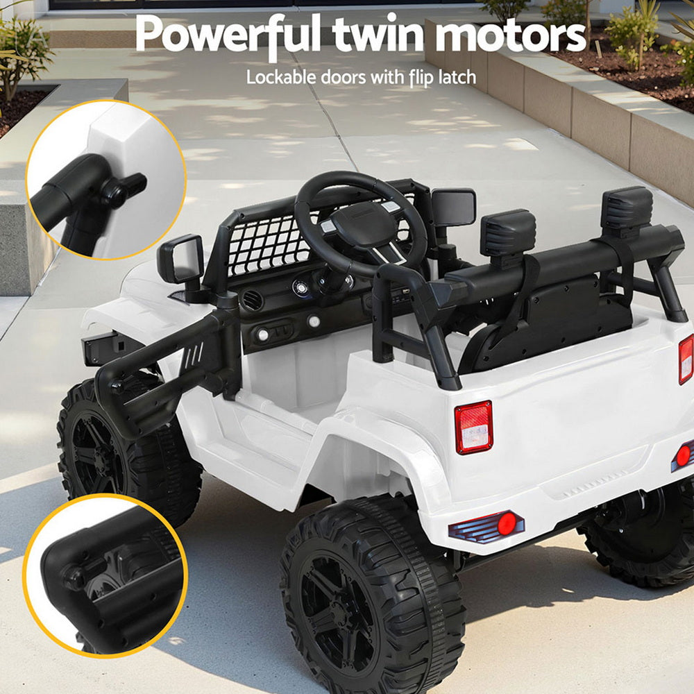 Kids Ride On Jeep 12V Electric Car Twin Motor Remote Control White