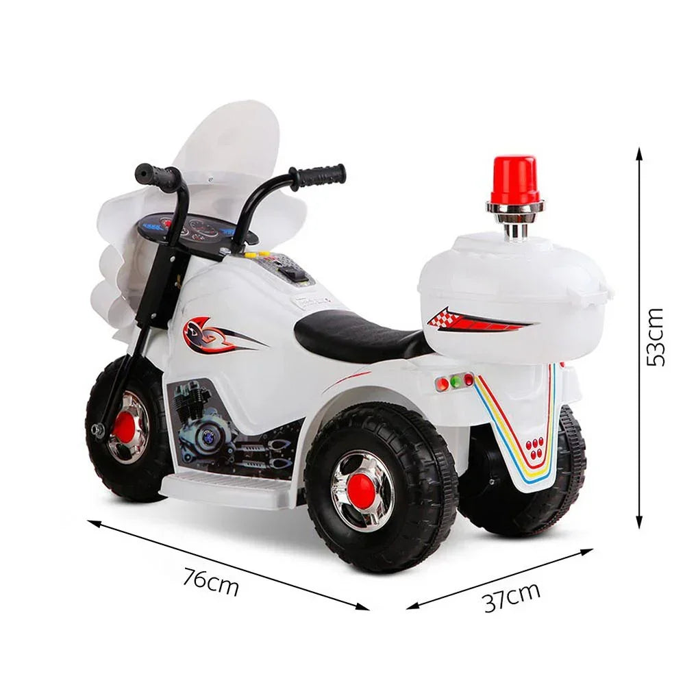 Kids Ride On Police Motorcycle – 6V, Siren, Music, 25W Motor, White