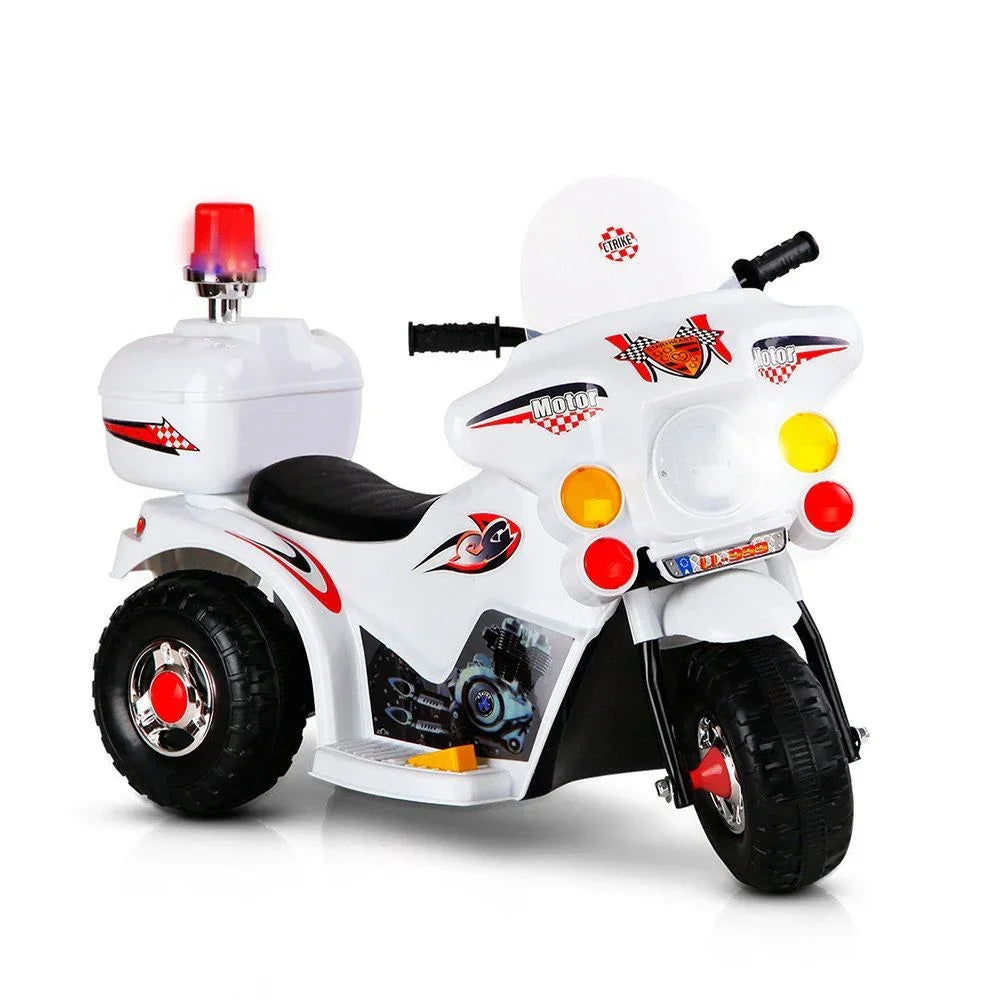 Kids Ride On Police Motorcycle – 6V, Siren, Music, 25W Motor, White