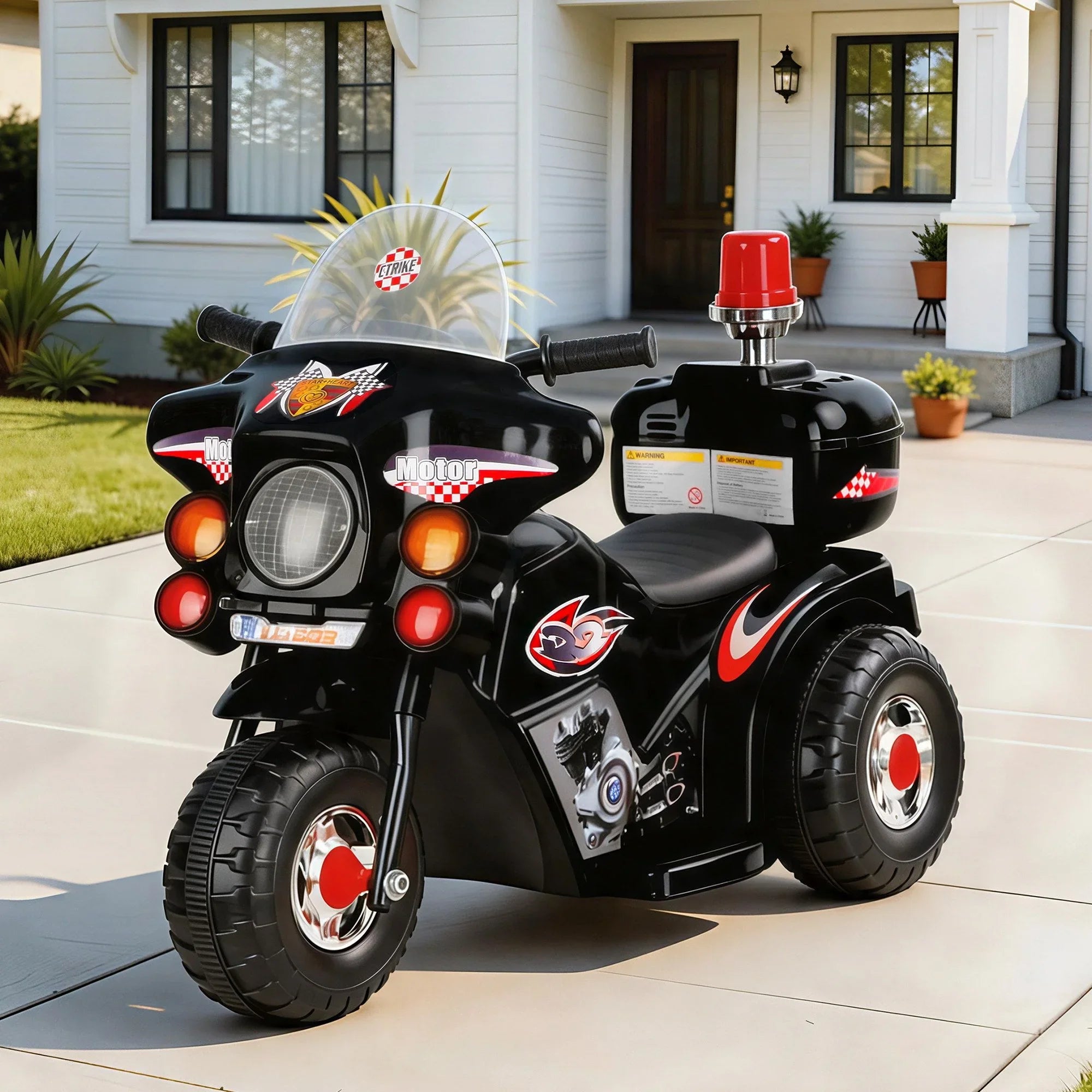 Kids Electric Ride On Police Motorcycle 6V Battery Motorbike Black