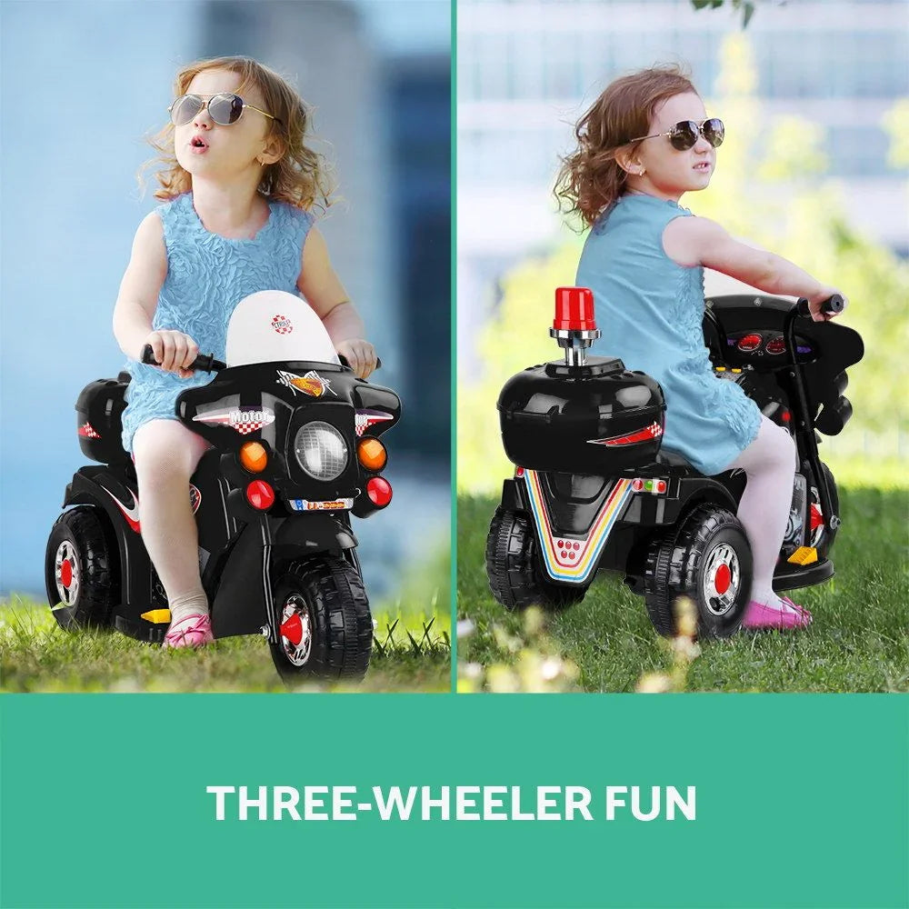 Kids Electric Ride On Police Motorcycle 6V Battery Motorbike Black