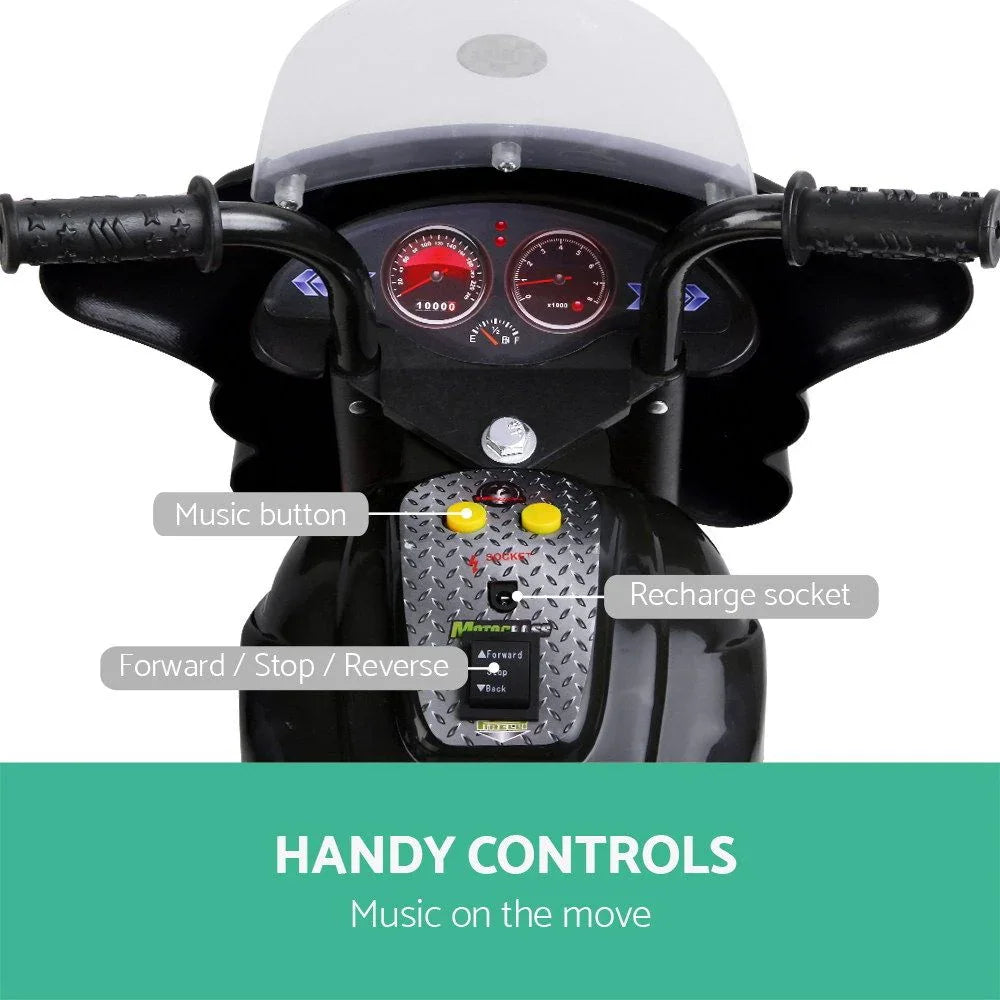 Kids Electric Ride On Police Motorcycle 6V Battery Motorbike Black