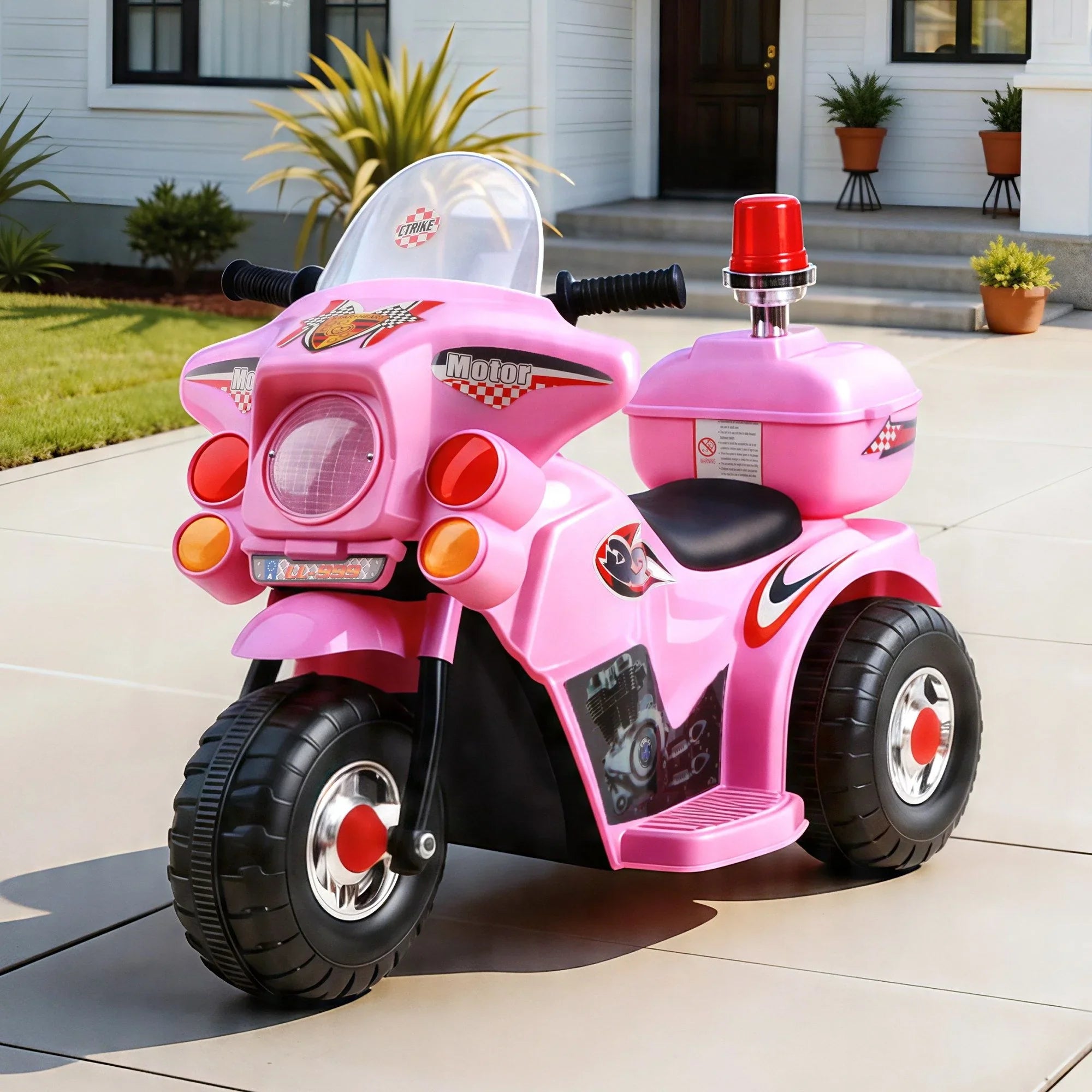 Kids Electric Ride On Police Motorcycle 6V Battery Motorbike Pink