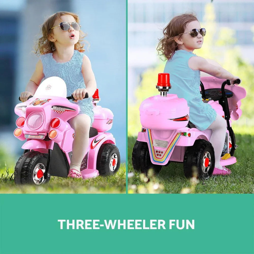 Kids Electric Ride On Police Motorcycle 6V Battery Motorbike Pink