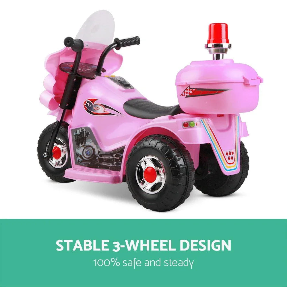 Kids Electric Ride On Police Motorcycle 6V Battery Motorbike Pink