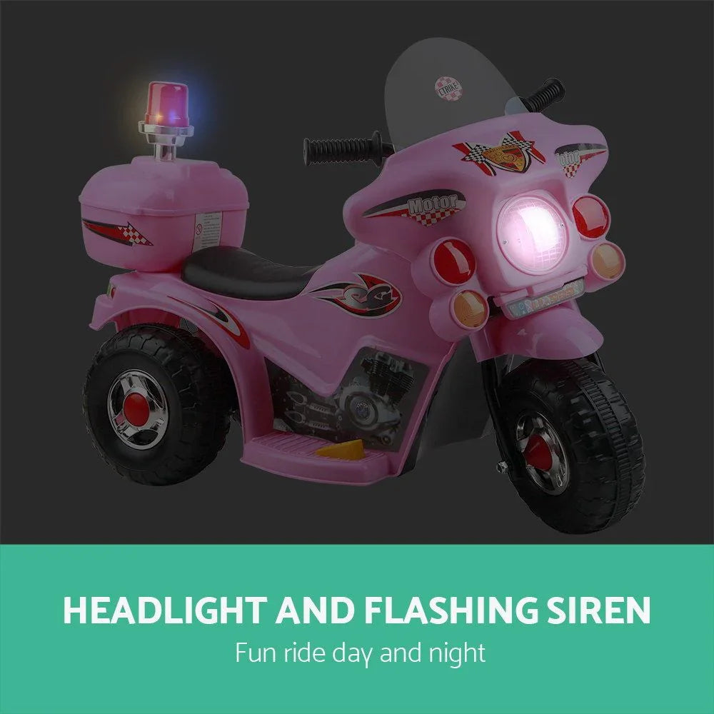 Kids Electric Ride On Police Motorcycle 6V Battery Motorbike Pink