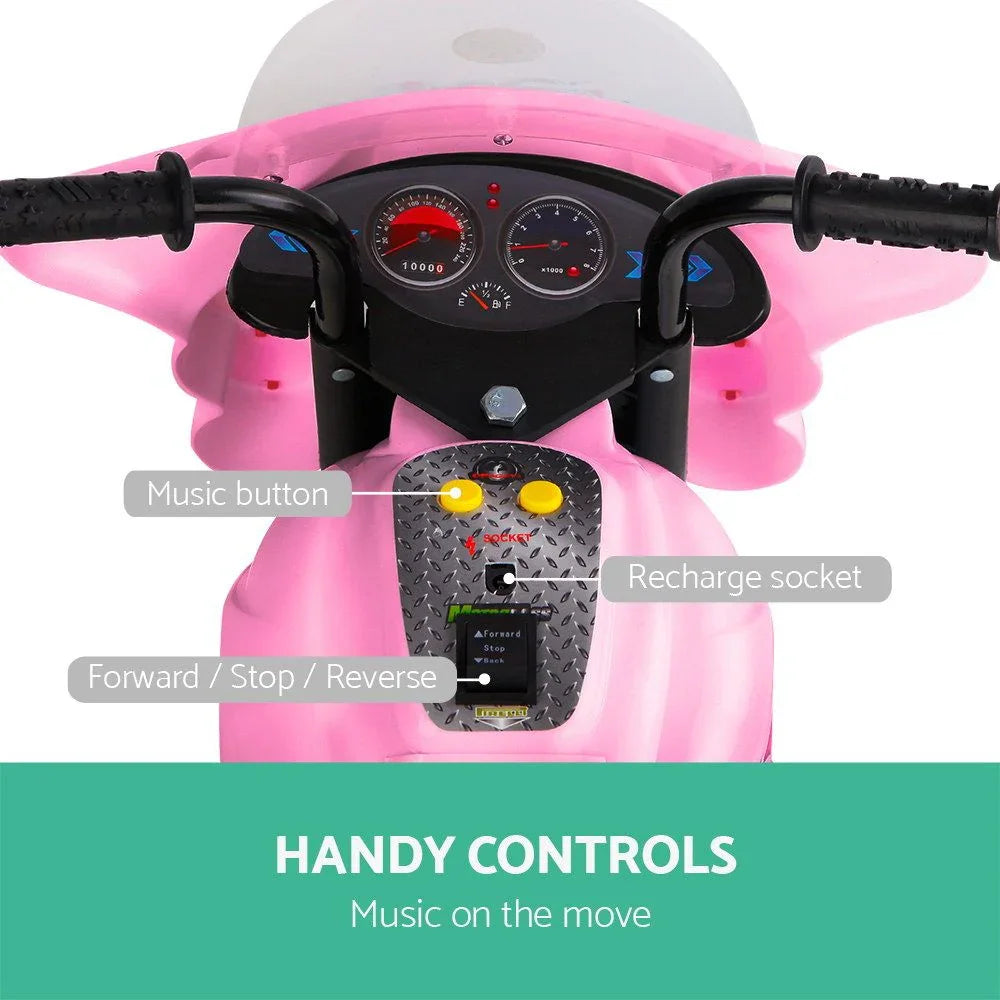 Kids Electric Ride On Police Motorcycle 6V Battery Motorbike Pink