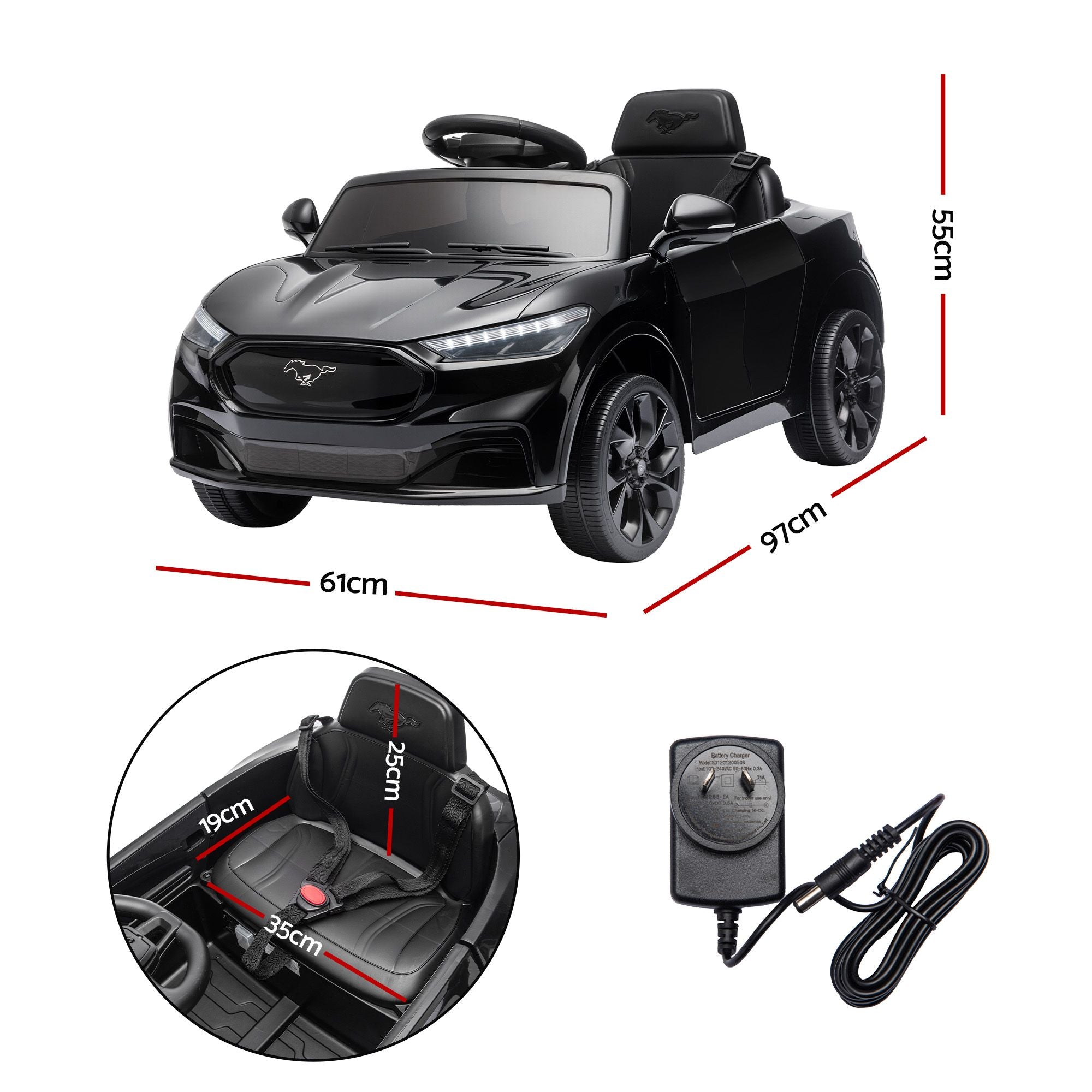 Kids Ride On Car 12V Licensed  Electric Toy with Remote Control Horn Music 97x61cm Black