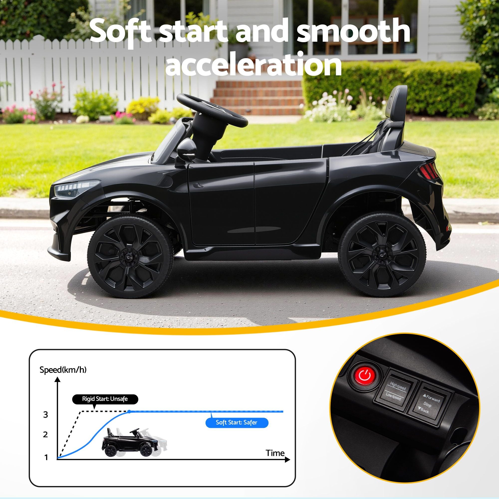 Kids Ride On Car 12V Licensed  Electric Toy with Remote Control Horn Music 97x61cm Black