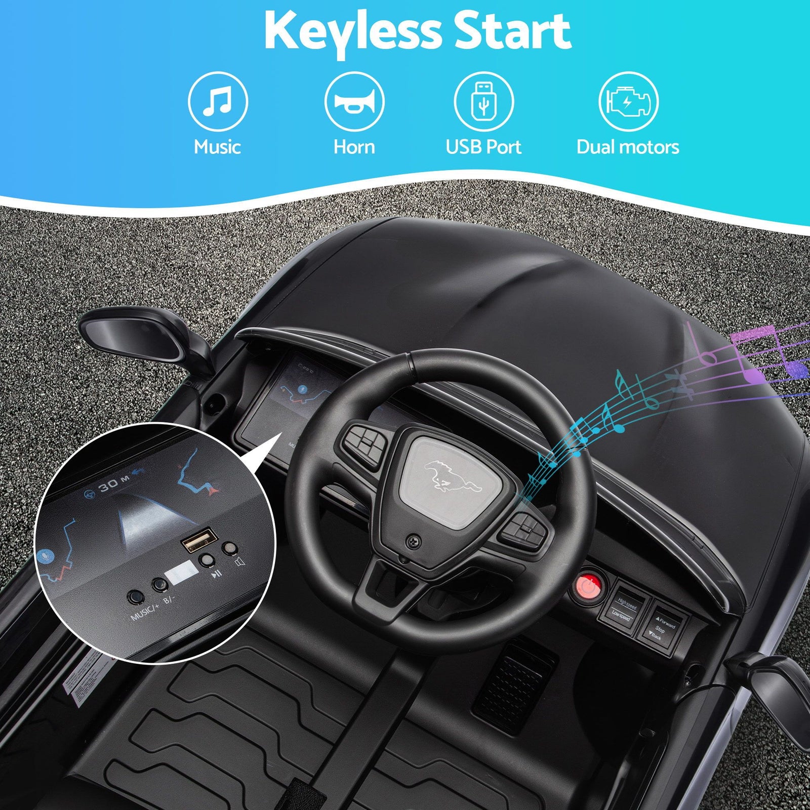 Kids Ride On Car 12V Licensed  Electric Toy with Remote Control Horn Music 97x61cm Black