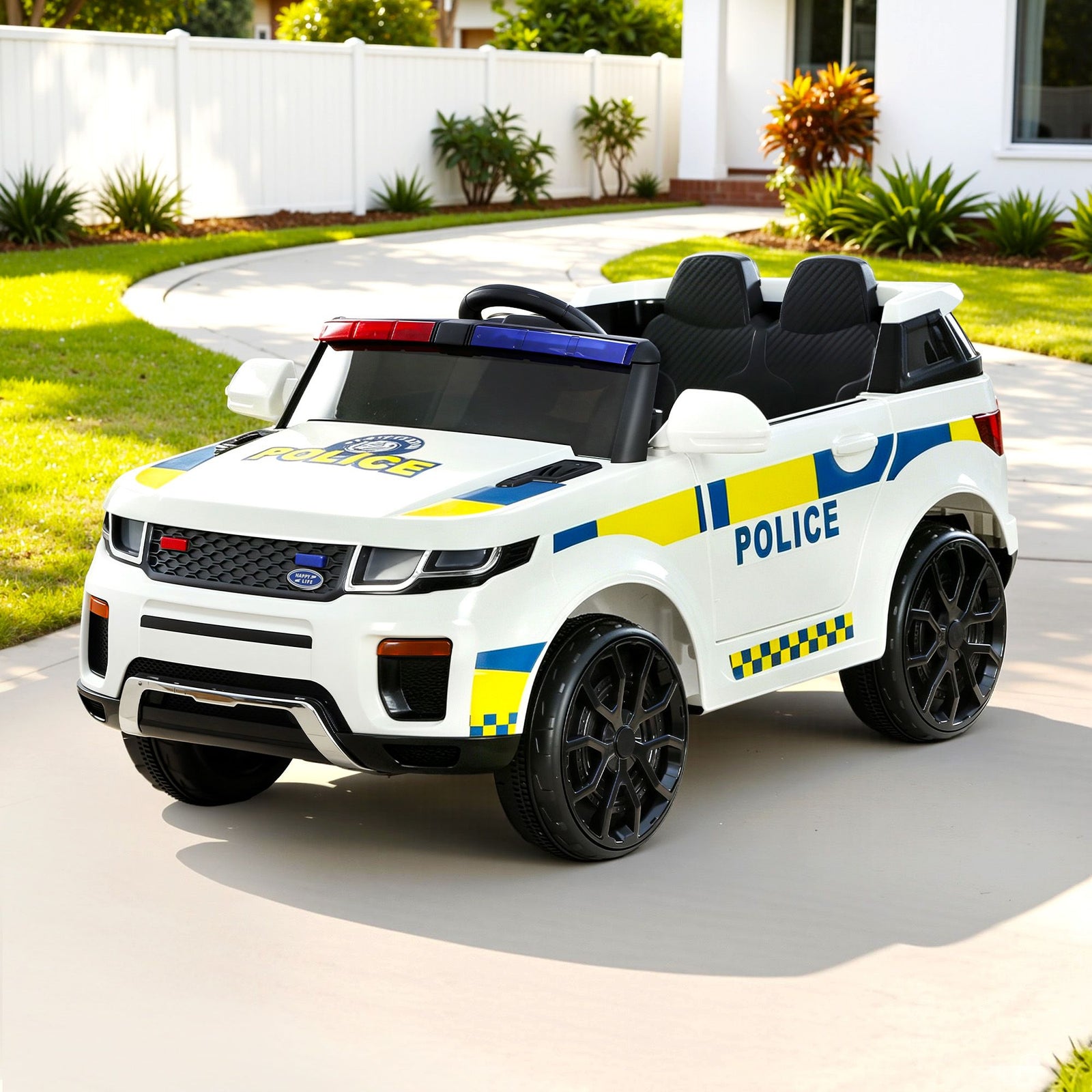 Kids Ride On Police Car 12V Electric Toy Car with Remote Control White