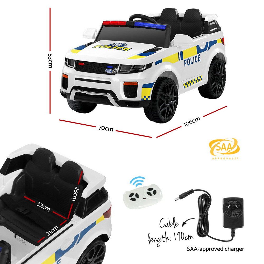 Kids Ride On Police Car 12V Electric Toy Car with Remote Control White