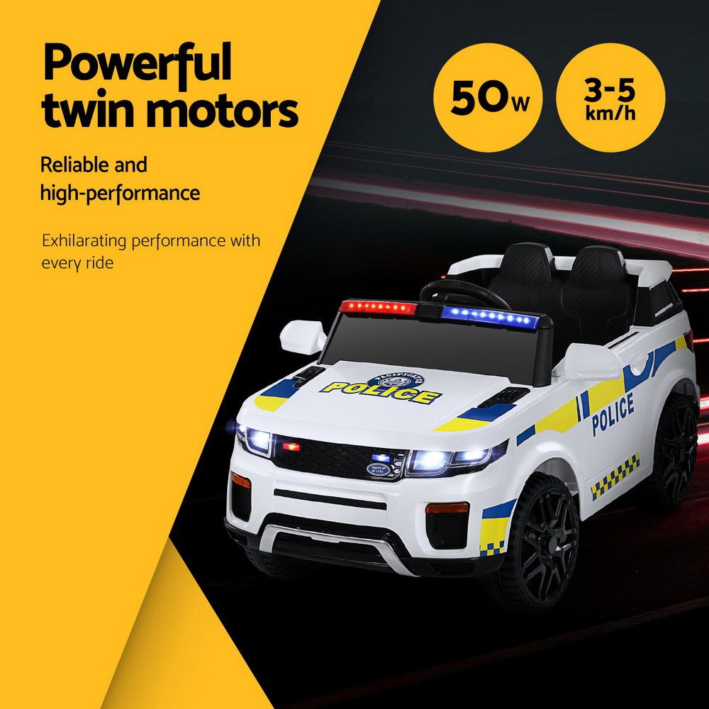 Kids Ride On Police Car 12V Electric Toy Car with Remote Control White