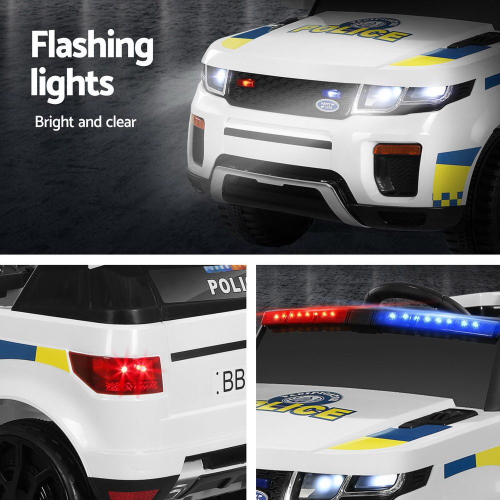 Kids Ride On Police Car 12V Electric Toy Car with Remote Control White