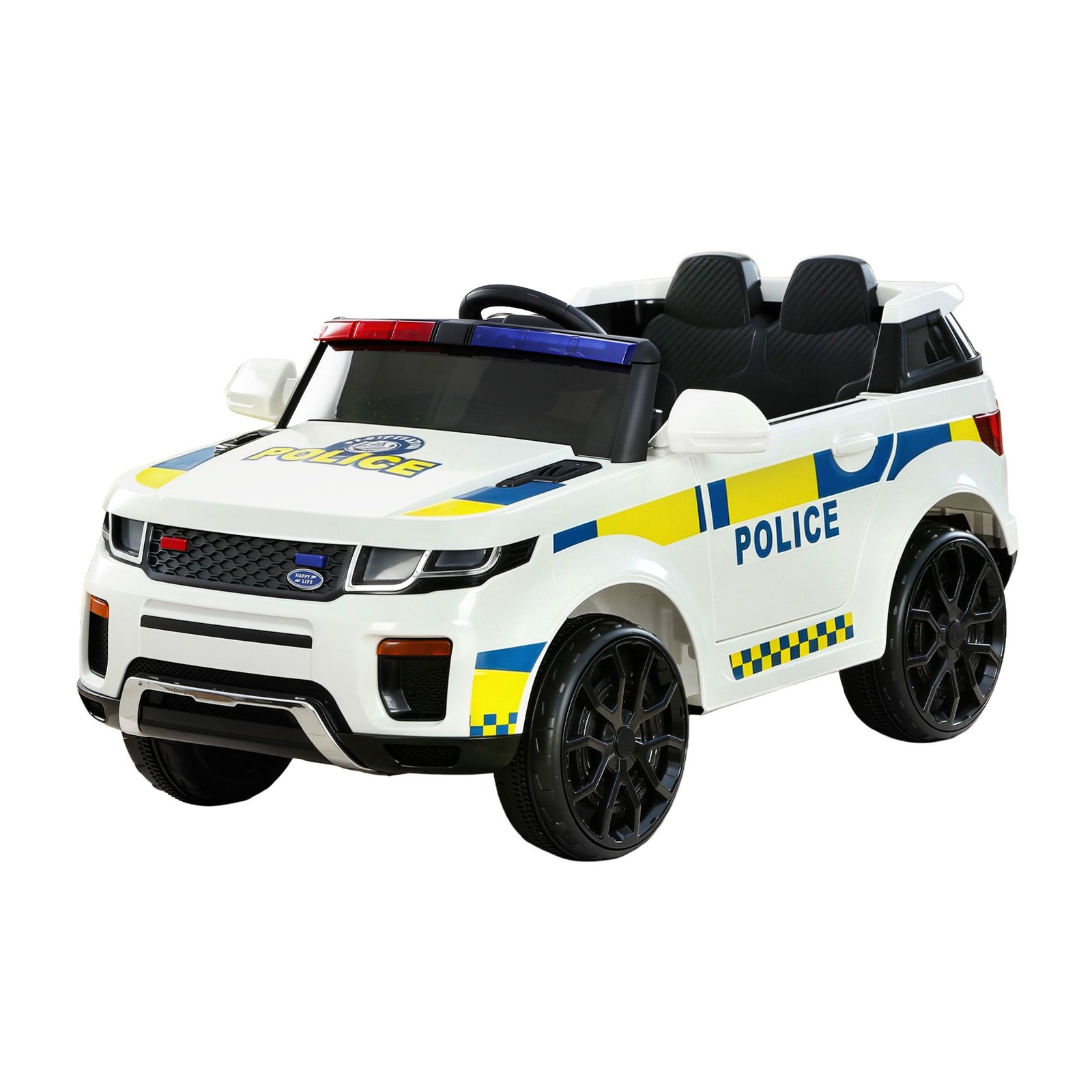 Kids Ride On Police Car 12V Electric Toy Car with Remote Control White