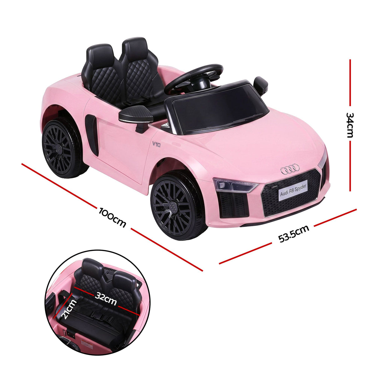 Ride On Car Licensed  R8 12V Electric Car for Kids Battery Pink