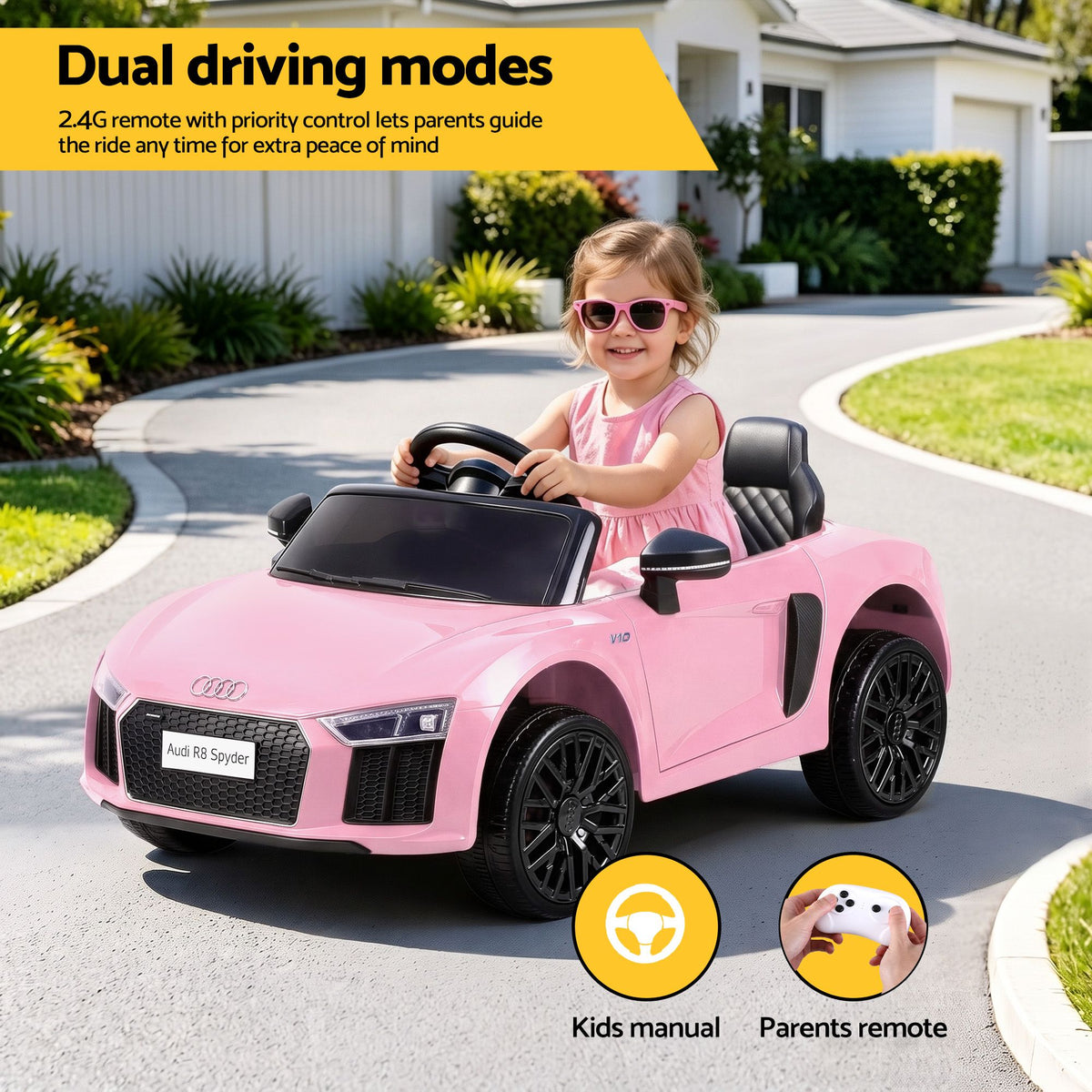 Ride On Car Licensed  R8 12V Electric Car for Kids Battery Pink