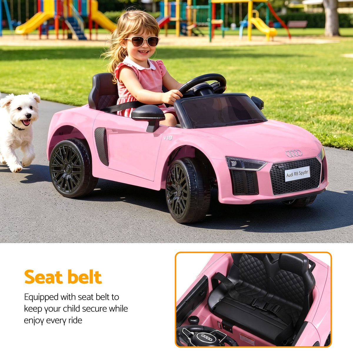 Ride On Car Licensed  R8 12V Electric Car for Kids Battery Pink
