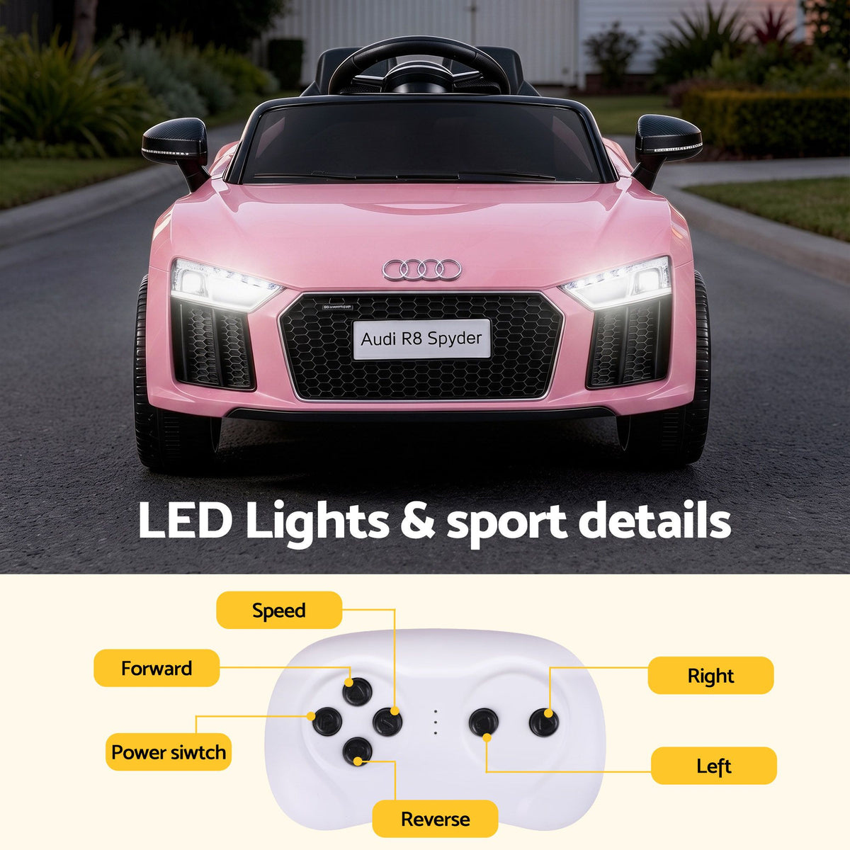 Ride On Car Licensed  R8 12V Electric Car for Kids Battery Pink