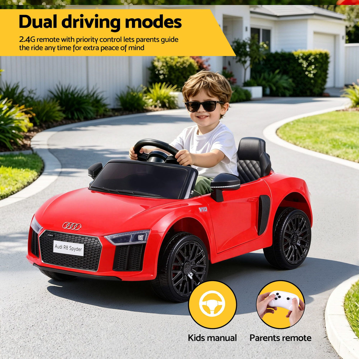 Ride On Car Licensed  R8 12V Electric Car for Kids Battery Red