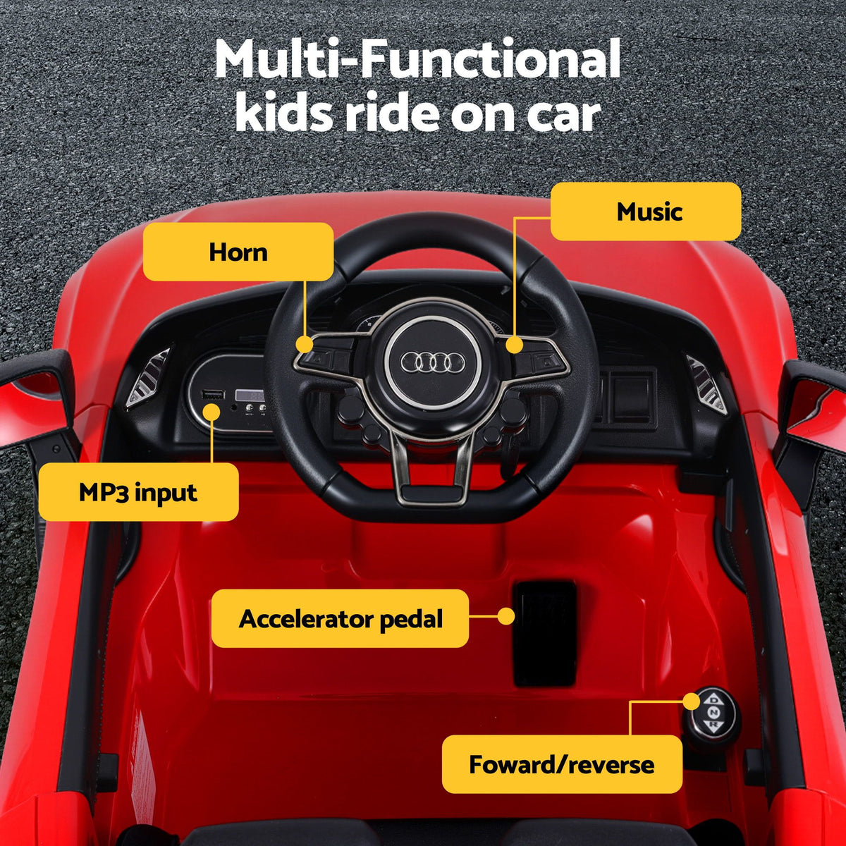 Ride On Car Licensed  R8 12V Electric Car for Kids Battery Red