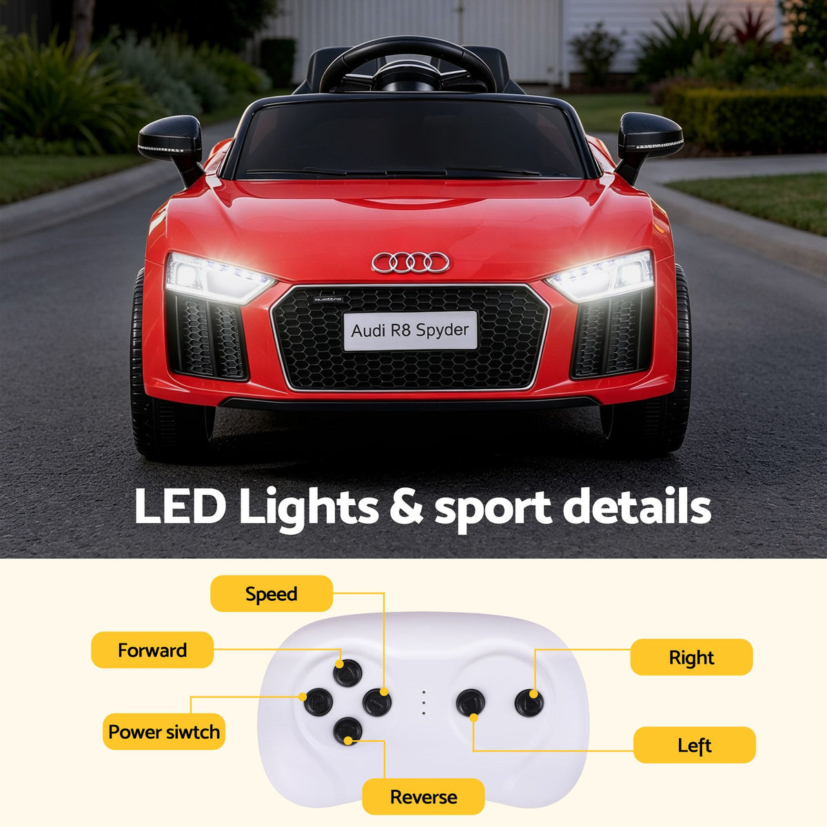 Ride On Car Licensed  R8 12V Electric Car for Kids Battery Red