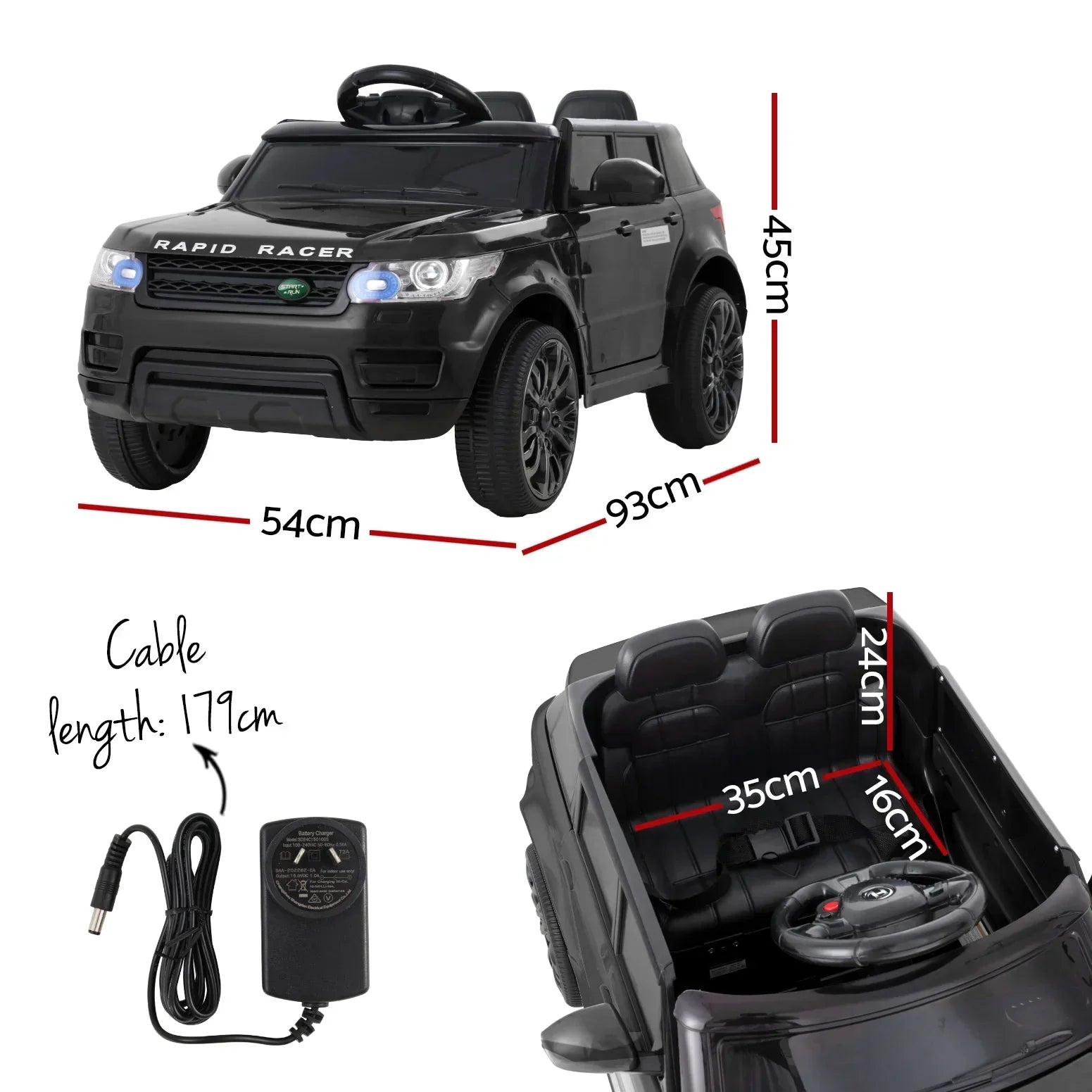 Kids Ride On Car – Range Rover Inspired, 50W Twin Motor, Remote, Black