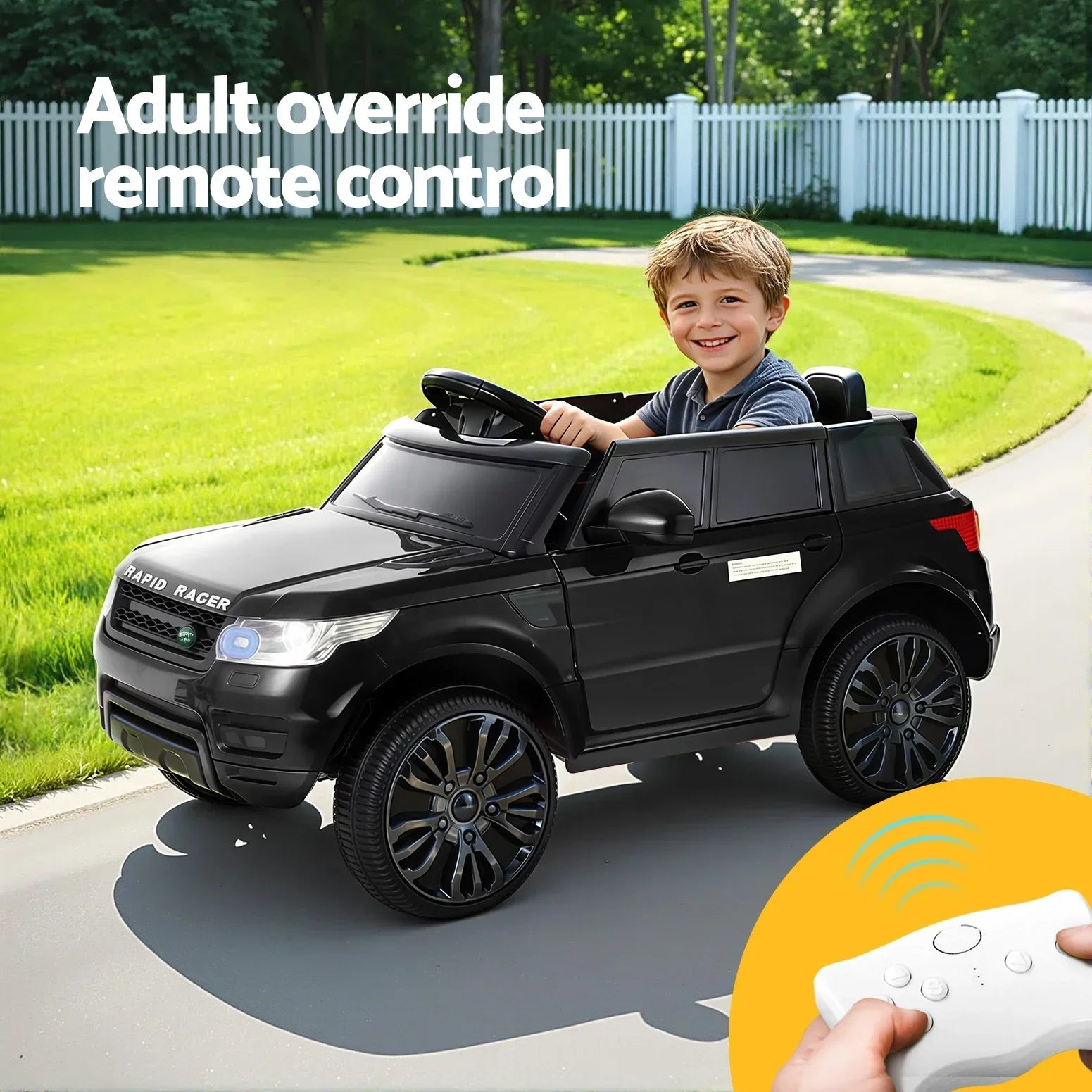 Kids Ride On Car – Range Rover Inspired, 50W Twin Motor, Remote, Black