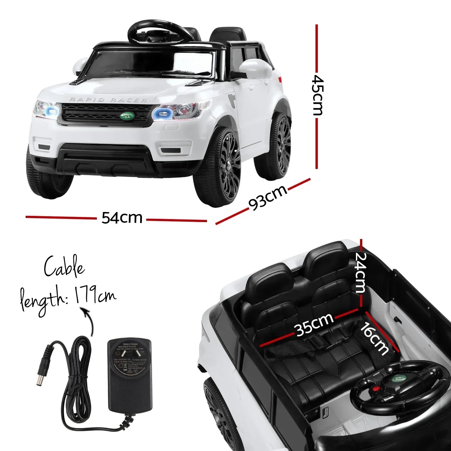 Kids Ride On Car – Range Rover Inspired, 50W Twin Motor, Remote, White