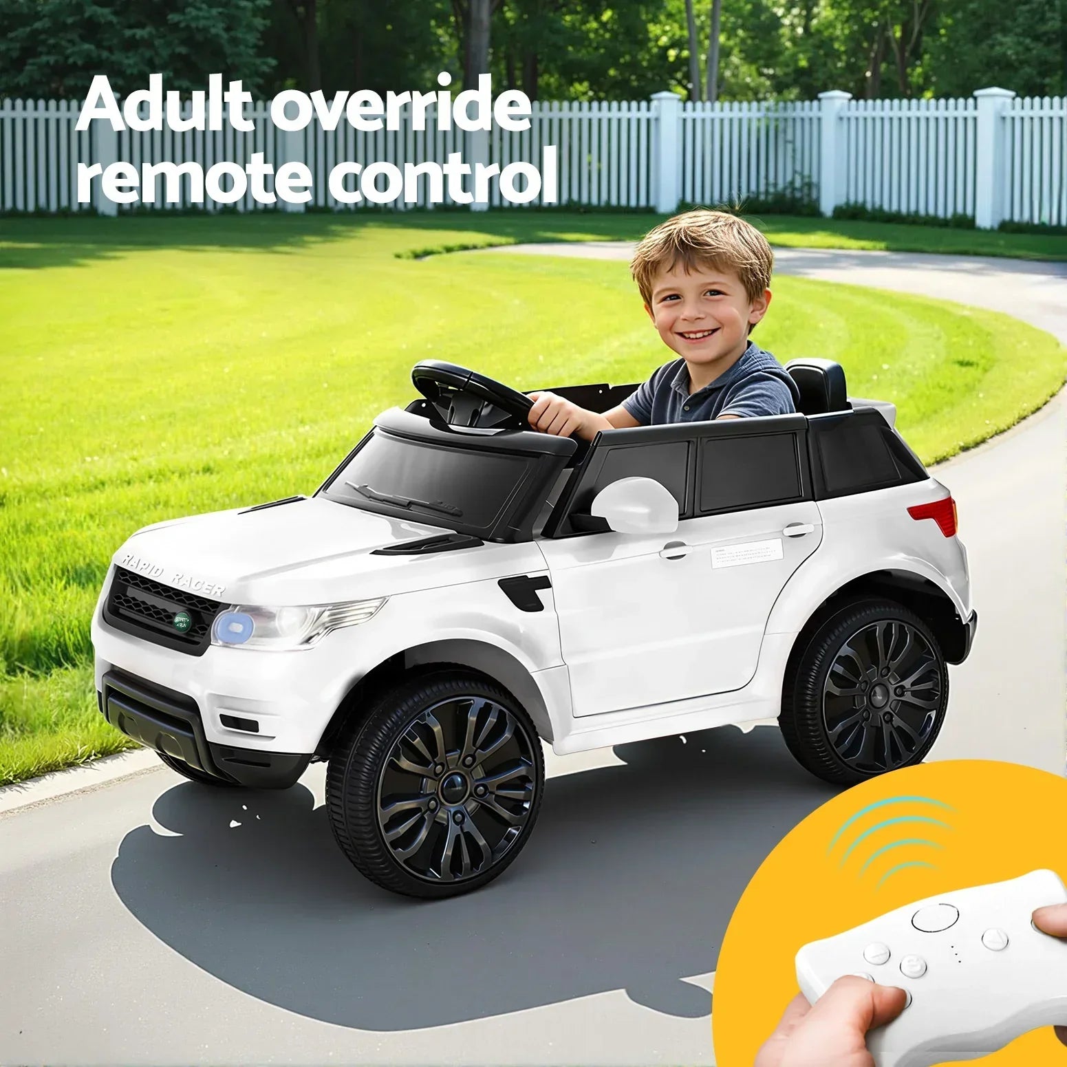 Kids Ride On Car – Range Rover Inspired, 50W Twin Motor, Remote, White