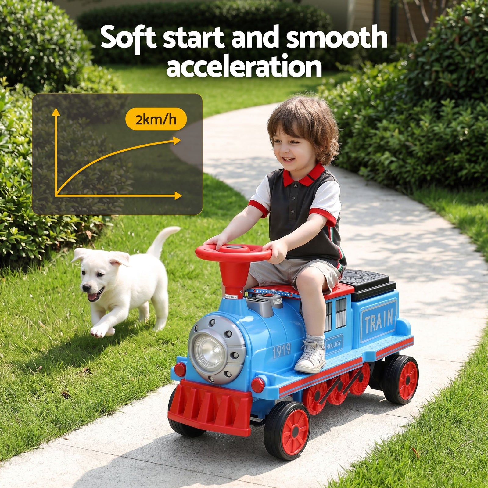 Rigo Kids Ride on Car Train 12V Electric Toy 2 Seaters Storage 87cm Blue