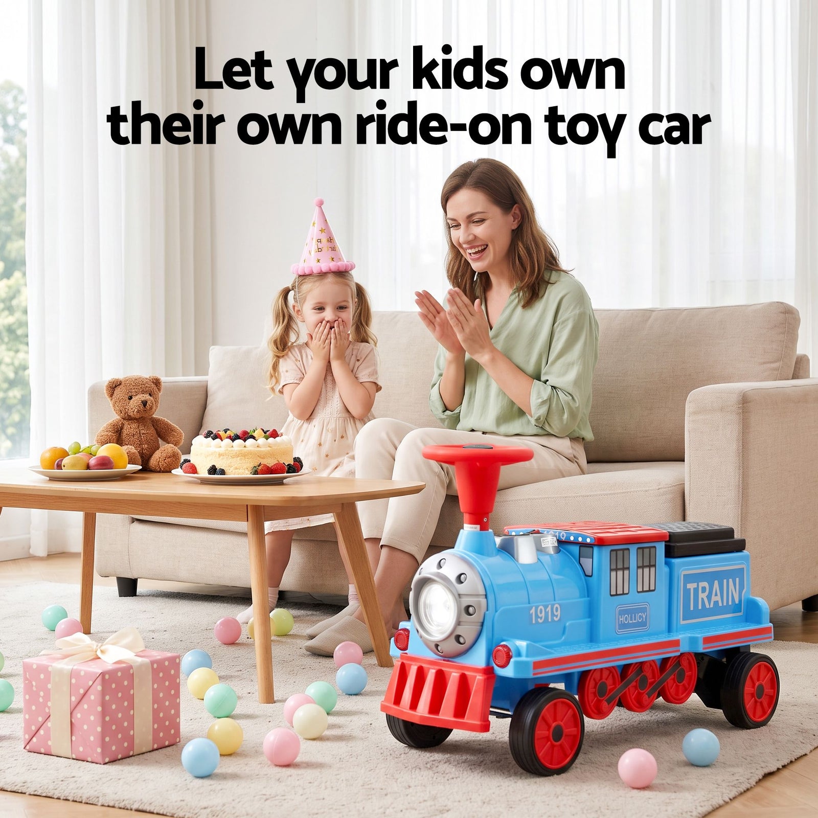 Rigo Kids Ride on Car Train 12V Electric Toy 2 Seaters Storage 87cm Blue